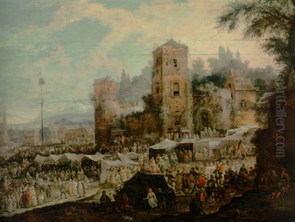 A Town Kermesse Oil Painting by Johannes Jakob Hartmann