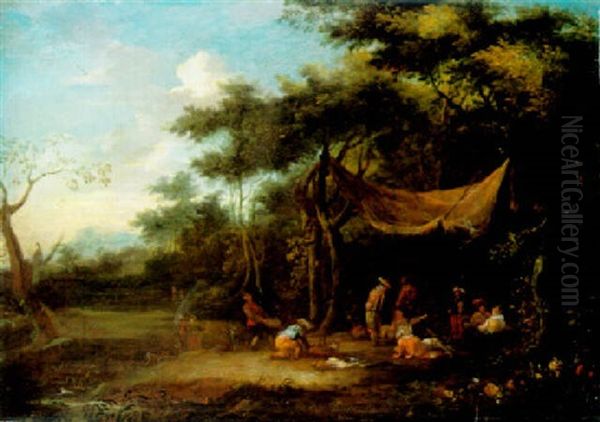 Wooded Landscape With Elegant Company Merrymaking In A Clearing Oil Painting by Johannes Jakob Hartmann