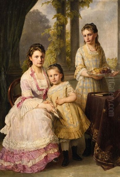 Three Sisters Oil Painting by Joseph Hartmann