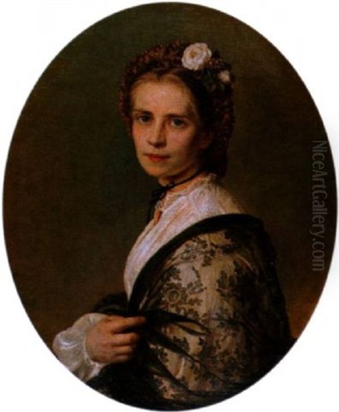 Albertine Schopwinkel, Geb. Deussen- Brustportrait In Jungen Jahren Oil Painting by Joseph Hartmann