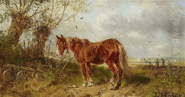 Pferd Am Ackerrand Oil Painting by Ludwig Hartmann