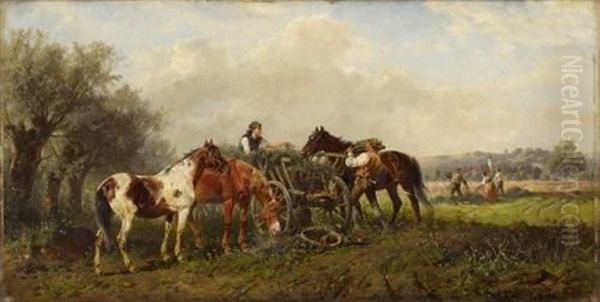 Bei Der Ernte Oil Painting by Ludwig Hartmann