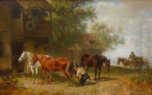 Vor Der Schmiede Oil Painting by Ludwig Hartmann