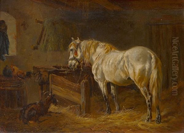 Schimmel Im Stall Oil Painting by Ludwig Hartmann