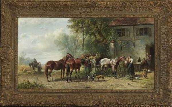 Rast Vor Dem Wirtshaus Oil Painting by Ludwig Hartmann