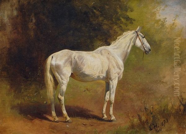 Portrait Of A Grey Horse Oil Painting by Ludwig Hartmann