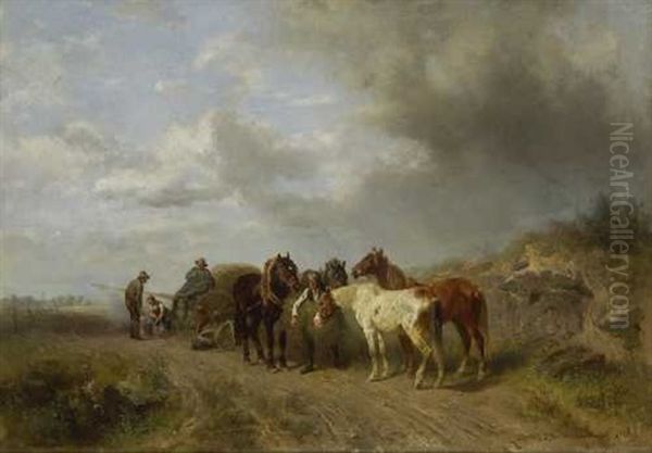 Rast Bei Der Heuernte Oil Painting by Ludwig Hartmann