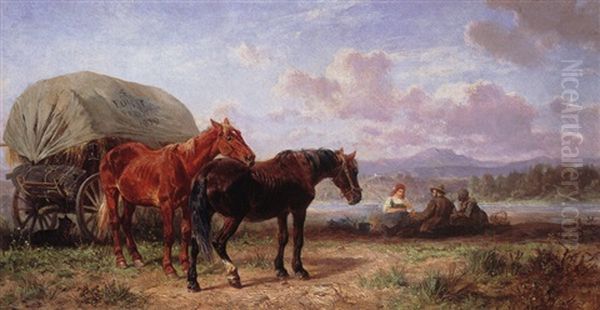 Mittagsrast Bei Den Pferden Oil Painting by Ludwig Hartmann