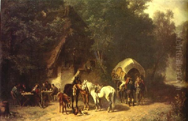 The Roadside Halt Oil Painting by Ludwig Hartmann