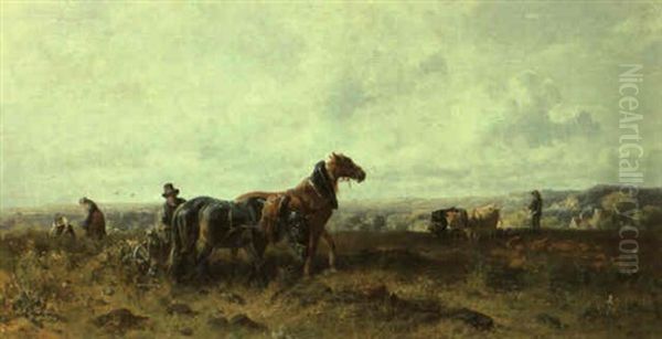 Bei Der Feldarbeit Oil Painting by Ludwig Hartmann