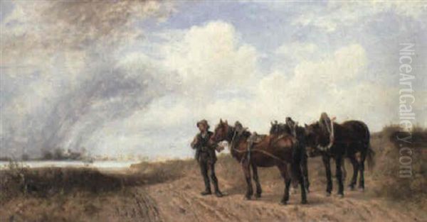 A Storm In The Distance Oil Painting by Ludwig Hartmann