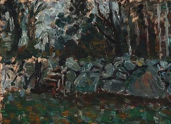 Stone Fench In Woods By Fuglsang, Denmark Oil Painting by Oluf Hartmann