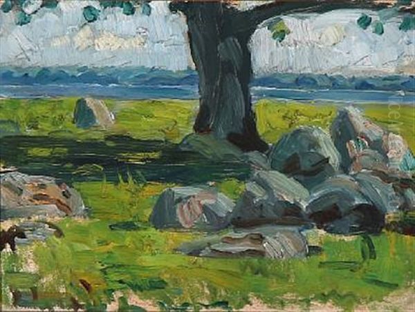 Tree Trunk At Skejten By Fuglsang, Denmark Oil Painting by Oluf Hartmann