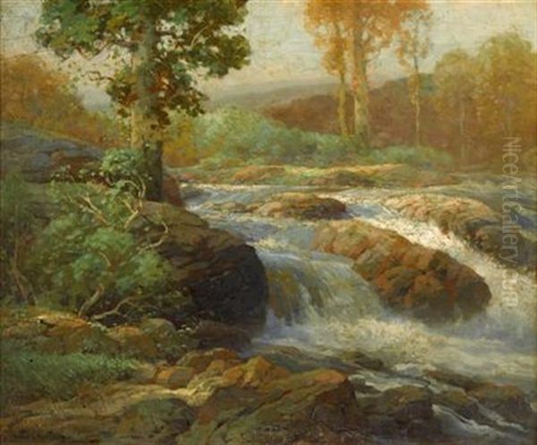 River In Spate Oil Painting by Walter C. Hartson