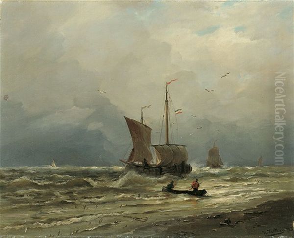 Hollandische Fischerboote Vor Der Kuste Oil Painting by Heinrich Hartung the Elder