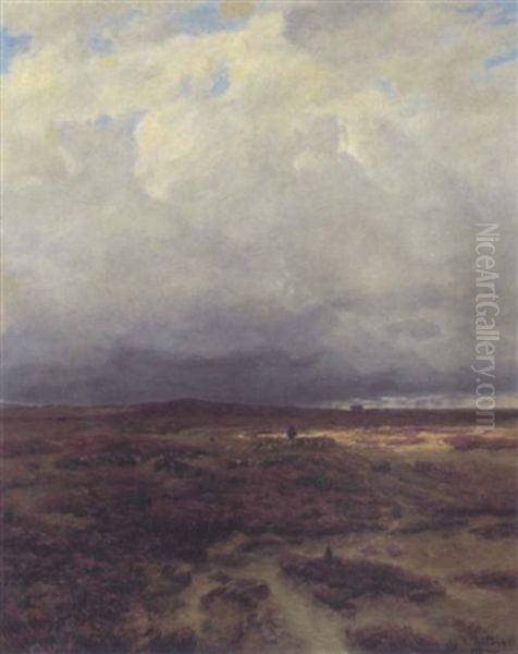 Schafer Mit Herde In Der Luneburger Heide Oil Painting by Heinrich Hartung the Elder