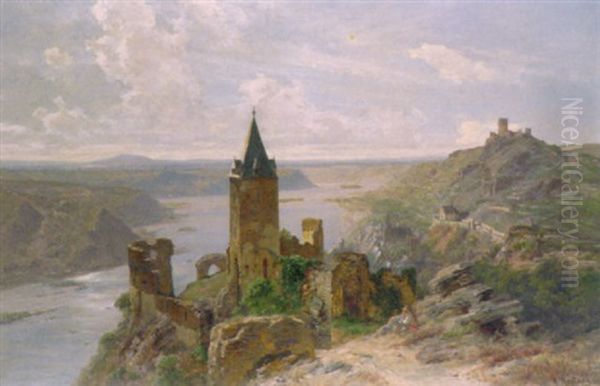 Rheinlandschaft Mit Burgrune Oil Painting by Heinrich Hartung the Elder