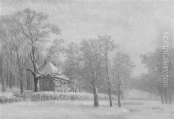 Winterstimmung. Goethes Gartenhaus Im Park An Der Ilm Oil Painting by Heinrich Hartung the Elder