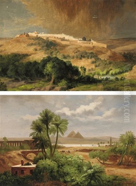 Jerusalem, A Storm Approaching (+ The Nile At Giza; Pair) Oil Painting by Eduard Hartung