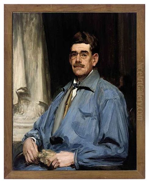 Self-portrait In Blue Overalls, A White Shirt And Bow-tie by Charles Leonard Hartwell