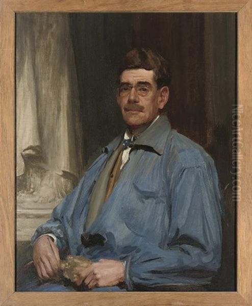 Self-portrait In Blue Overalls by Charles Leonard Hartwell