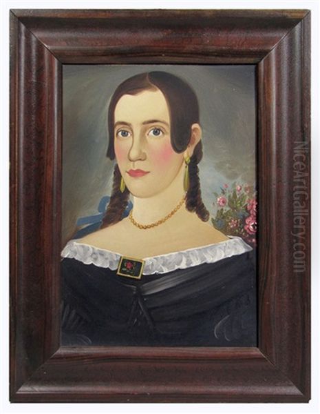 Untitled (portrait Of Woman Wearing Gold Earrings And Brooch) Oil Painting by George G. Hartwell