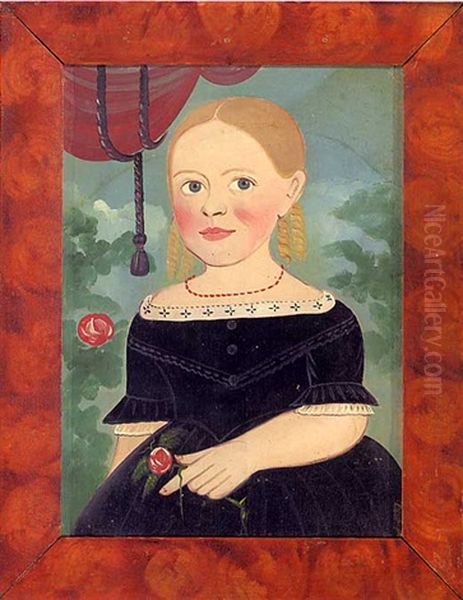 Portrait Of Ann Maria Wilcox Holding A Rose Oil Painting by George G. Hartwell