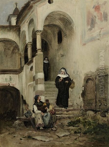 Armenspeisung Im Klosterhof Oil Painting by Hermann Hartwich