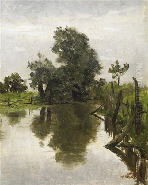 Fluslauf In Sommerlicher Wiesenlandschaft (study) Oil Painting by Hermann Hartwich