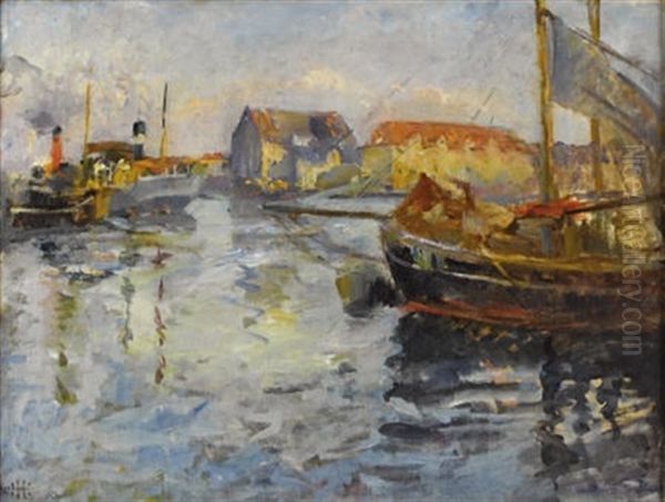 Harbor View Oil Painting by Hermann Hartwich