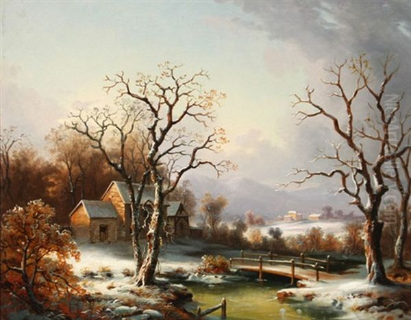 Rural Winter Landscape Oil Painting by Gunther Hartwick