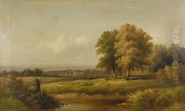 Pastoral Sunlit Landscape Oil Painting by Gunther Hartwick