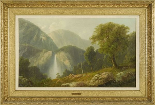 Expansive Mountain Landscape With Waterfall Oil Painting by Gunther Hartwick