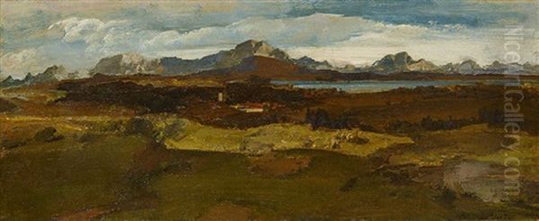 Landschaft Mit See Und Gebirgskette Oil Painting by Max Hartwig