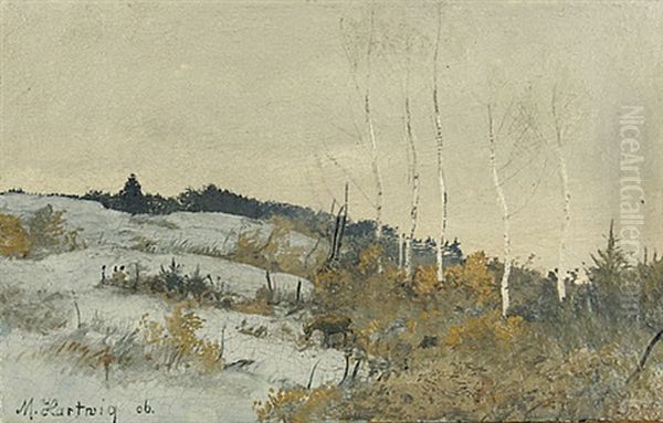 Birken In Schneebedeckter Hugellandschaft - Bachlauf Mit Baumen Und Buschen (pair) Oil Painting by Max Hartwig