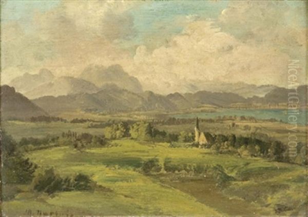 Landschaft In Den Voralpen Mit See Oil Painting by Max Hartwig