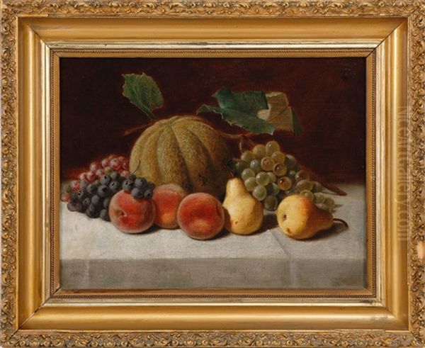 Still Life Of Melon, Apples And Grapes Oil Painting by George Harvey