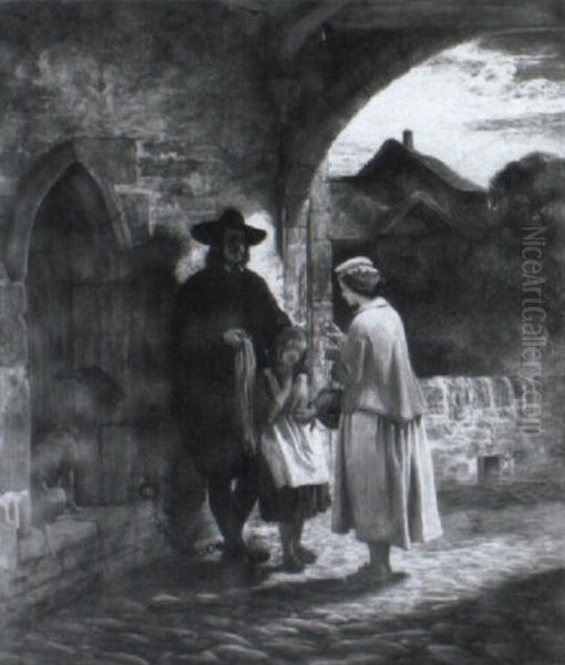 Bunyon And His Blind Daughter At Beaford Gaol Oil Painting by George (Sir) Harvey