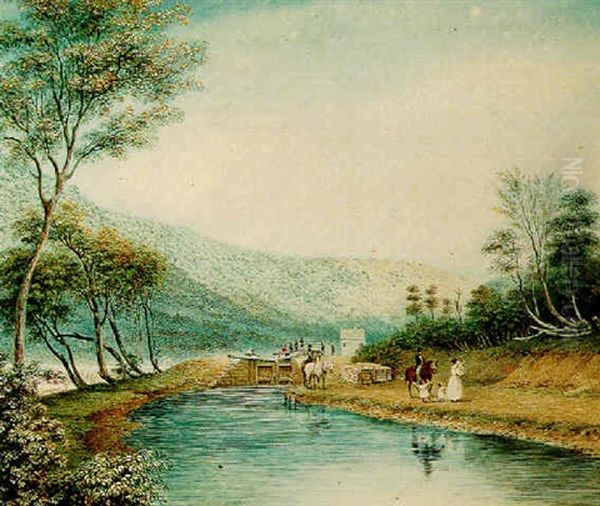 View Of The Erie Canal Oil Painting by George (Sir) Harvey