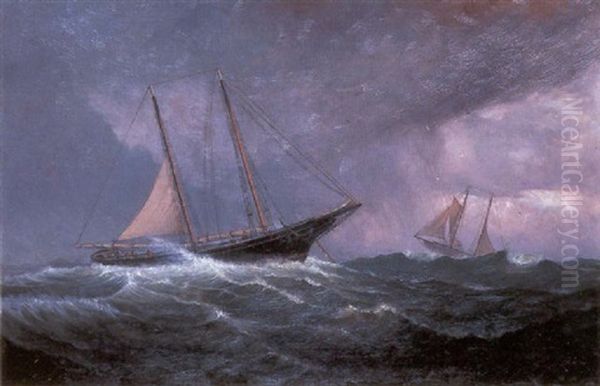 Sailing Ships In Stormy Seas Oil Painting by George Wainwright Harvey