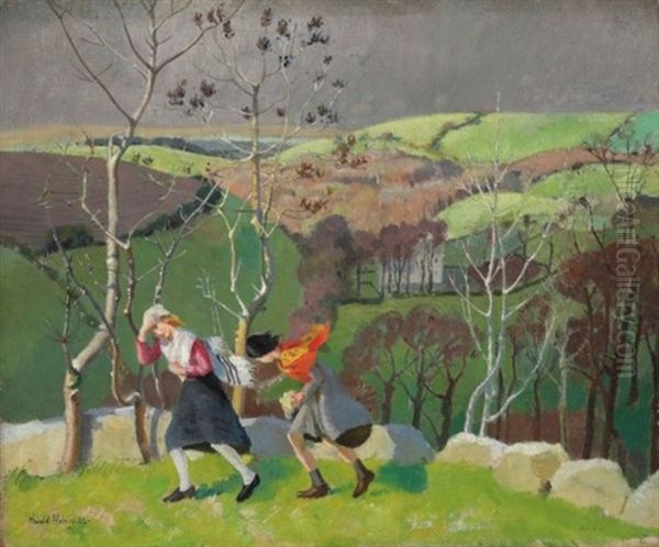 A Windy Day Oil Painting by Harold Harvey