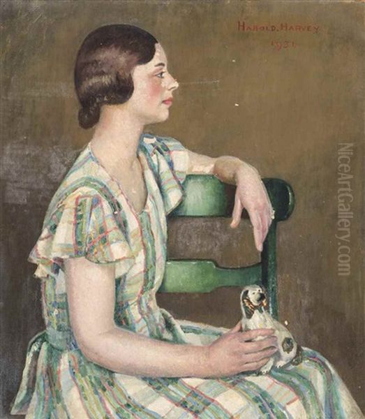 Study In Green Oil Painting by Harold Harvey