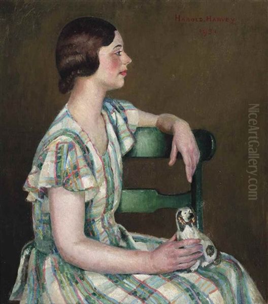 Study In Green Oil Painting by Harold Harvey