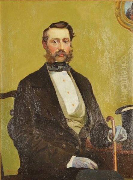 A Portrait Of Francis Elliot Voyle In Evening Dress Oil Painting by Harold Harvey