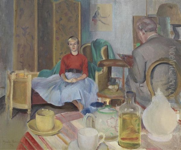 The Unwilling Sitter Oil Painting by Harold Harvey