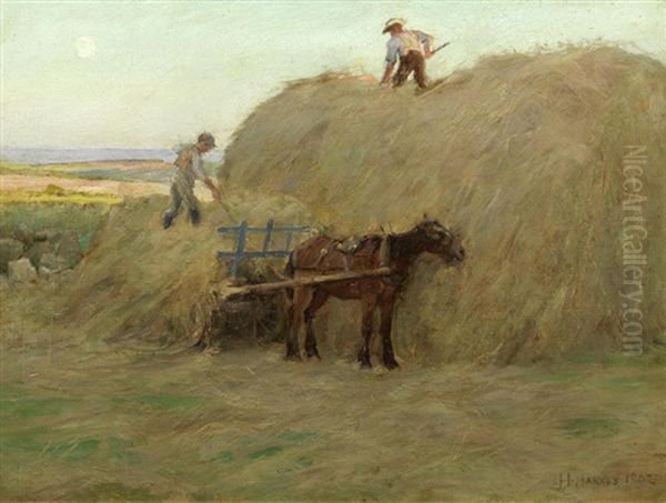 Building The Hayrick Oil Painting by Harold Harvey