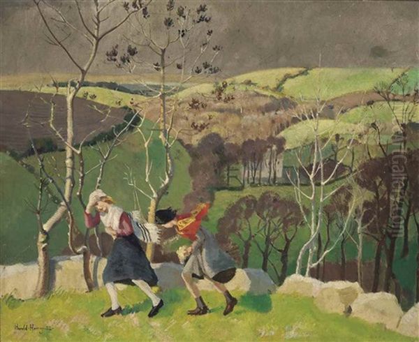 A Windy Day Oil Painting by Harold Harvey