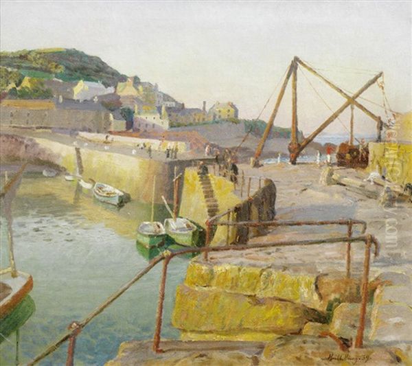 Mousehole Oil Painting by Harold Harvey