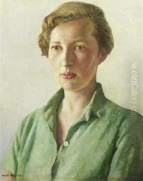 Portrait Of Sue Palmer Oil Painting by Harold Harvey