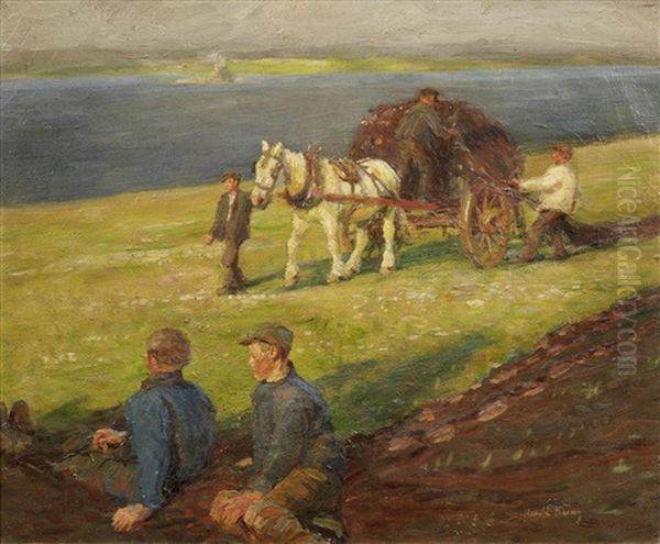 Spreading The Nets Oil Painting by Harold Harvey